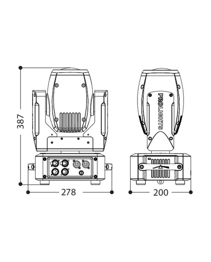 MINIRUBY Testa mobile Beam, Osram HRI 132W, 3.5 gradi, prisma 8f , 1 ruota colori, 7.6kg, 176w