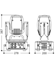 MINIRUBY Testa mobile Beam, Osram HRI 132W, 3.5 gradi, prisma 8f , 1 ruota colori, 7.6kg, 176w