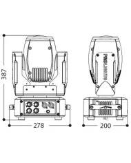 MINIRUBY Testa mobile Beam, Osram HRI 132W, 3.5 gradi, prisma 8f , 1 ruota colori, 7.6kg, 176w