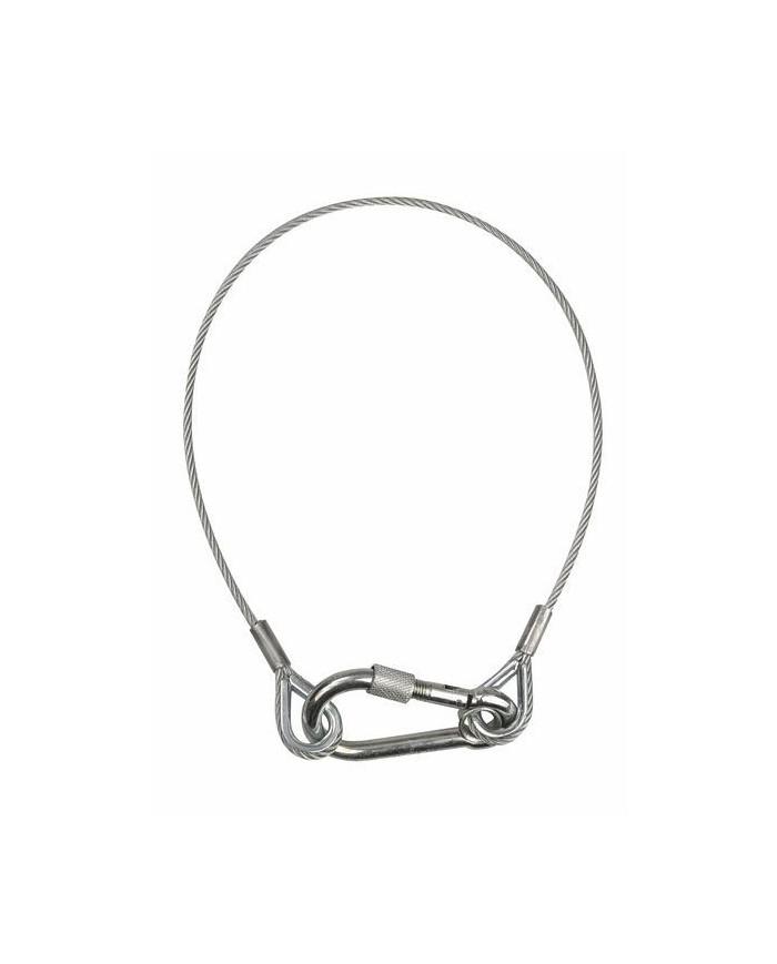 Cavetto di sicurezza in acciaio con moschettone per carichi sospesi Cavetto di sicurezza in acciaio con moschettone per carichi sospesi