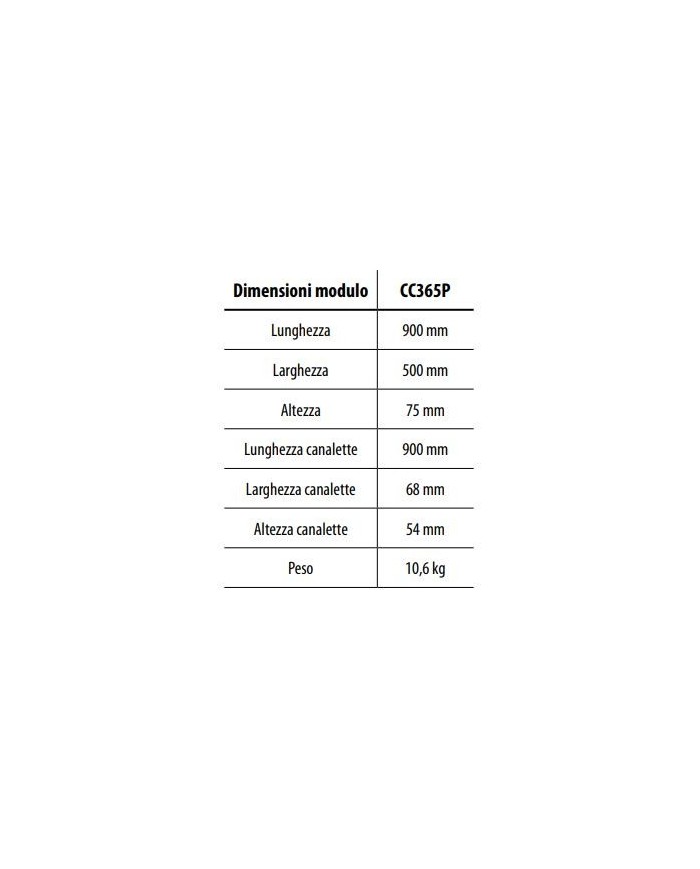 Canalina passatubi tre corsie per cavi fino a 54 mm di sezione.