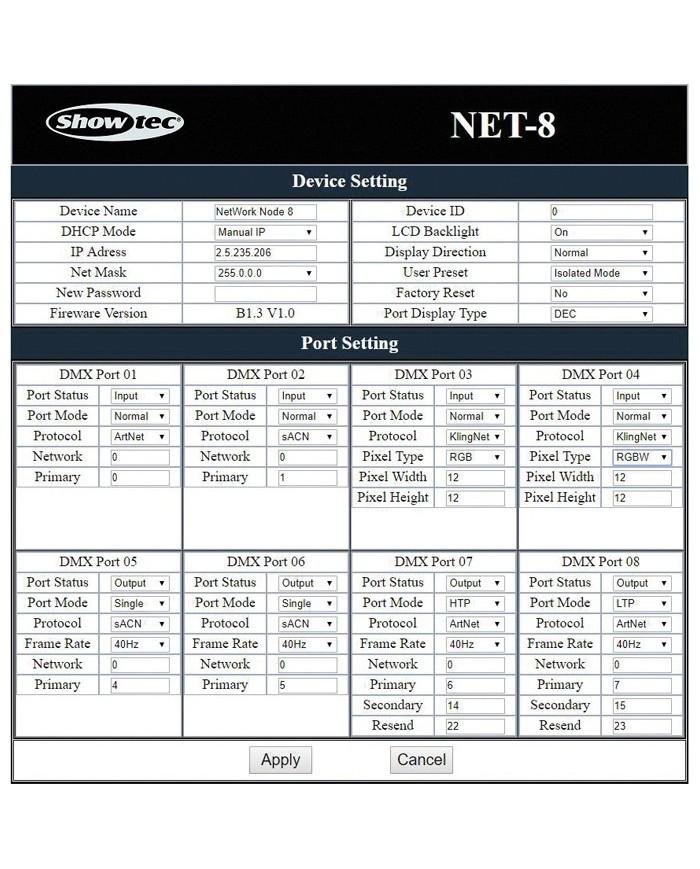 Interfaccia artNet DMX.Supporto per protocolli artnet, sACN e klingnet Interfaccia artNet DMX.Supporto per protocolli artnet, sACN e klingnet