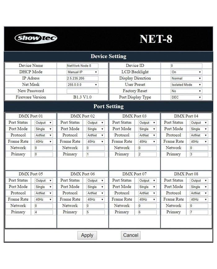 Interfaccia artNet DMX.Supporto per protocolli artnet, sACN e klingnet Interfaccia artNet DMX.Supporto per protocolli artnet, sACN e klingnet