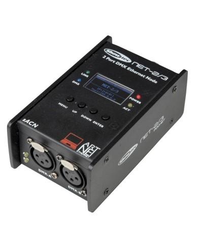 Nodo Artnet-DMX, 2 canali, XLR, 3 poli.2 universi DMX in ingresso o in uscita Nodo Artnet-DMX, 2 canali, XLR, 3 poli.2 universi DMX in ingresso o in uscita