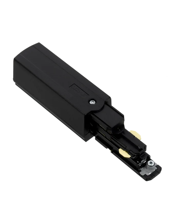 Connettore Global Pulse XTS 3-CCT DALI end feed, terra a sinistra, disponibile in finitura bianca e nera.