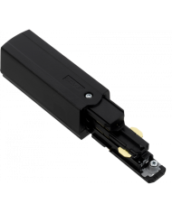 Connettore Global Pulse XTS 3-CCT DALI end feed, terra a sinistra, disponibile in finitura bianca e nera.