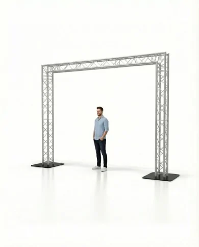 Portale su basi in acciaio da 3 metri x 3 metri in traliccio alluminio quadrato