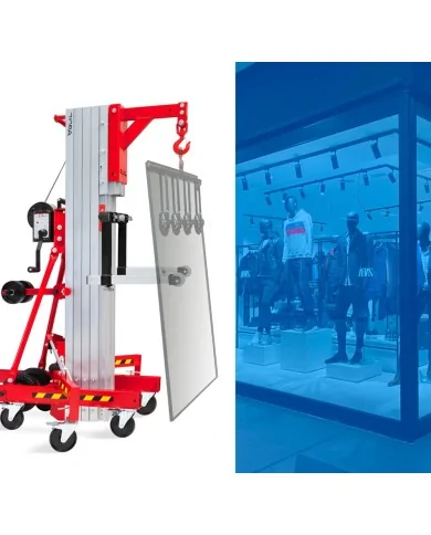 Elevatore per supporto installazione vetri, parabrezza ed insegne