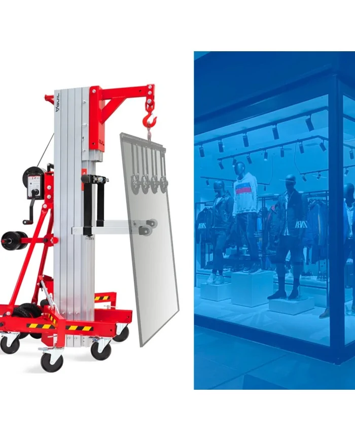 Elevatore per supporto installazione vetri, parabrezza ed insegne