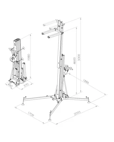 Torre telescopica di sollevamento fino a 250 kg altezza di 5 metri