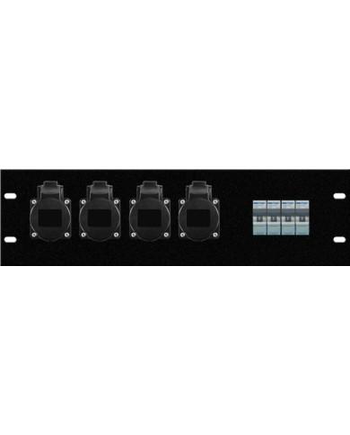Modulo assemblato 3U rack, 4pz presa CEE 16A 3p, 4 pz interruttore 16A 4,5KA